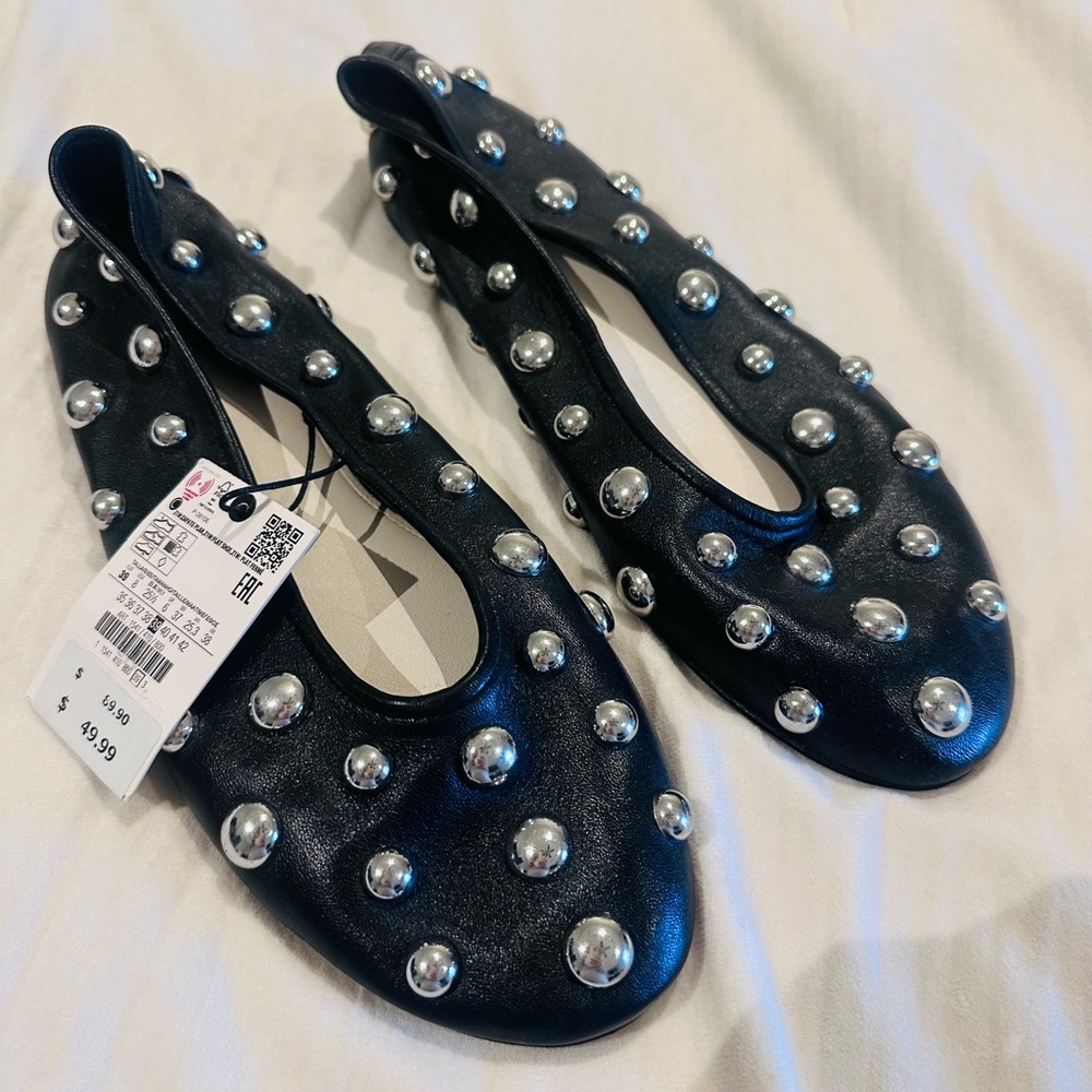 Zara Black Flats with Silver Studs